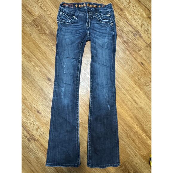 Rock Revival Stephanie Boot Bootcut Jeans Size 25 Bling Embroidered EB - Picture 3 of 7